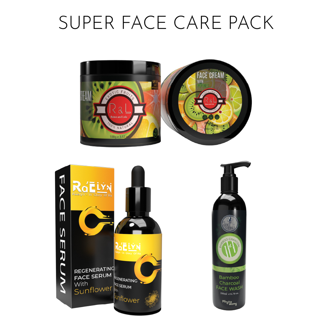 R&L Exotic Fruits Face Cream (100g) + Regenerating Face Serum with Sun Flower (50 ml) +Bamboo Charcoal Face Wash (200ml)
